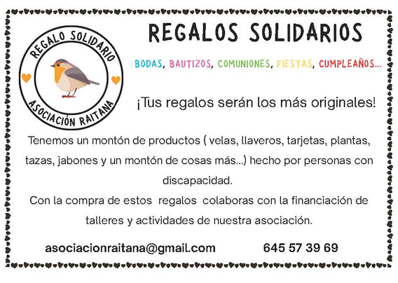 Regalos solidarios de la Asociación Raitana